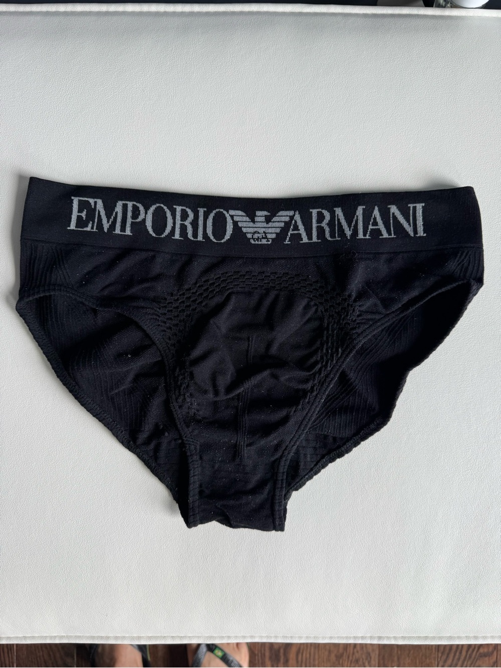 Emporio Armani Black Briefs with Silver Logo Waistband
